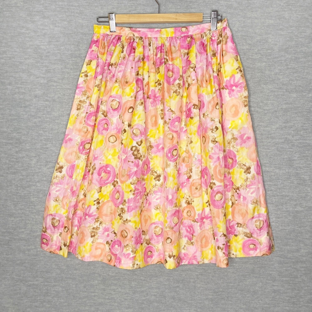 Vintage 1960s Women's Skirt Floral Printed‎ Mod Cottagecore 29" Waist Handmade